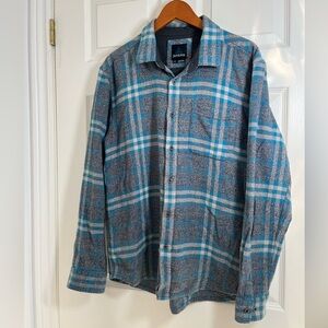 Prana Blue and Gray Textured Fabric Woodman Flannel Size Large